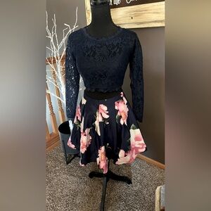 Sequin Hearts Navy Lace and Floral Ensemble